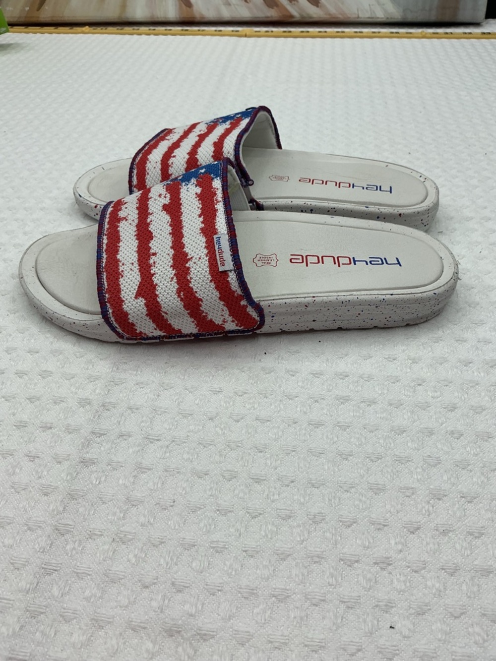 Hey Dude Men's Slide Sandals in Red, White & Blue Stripe